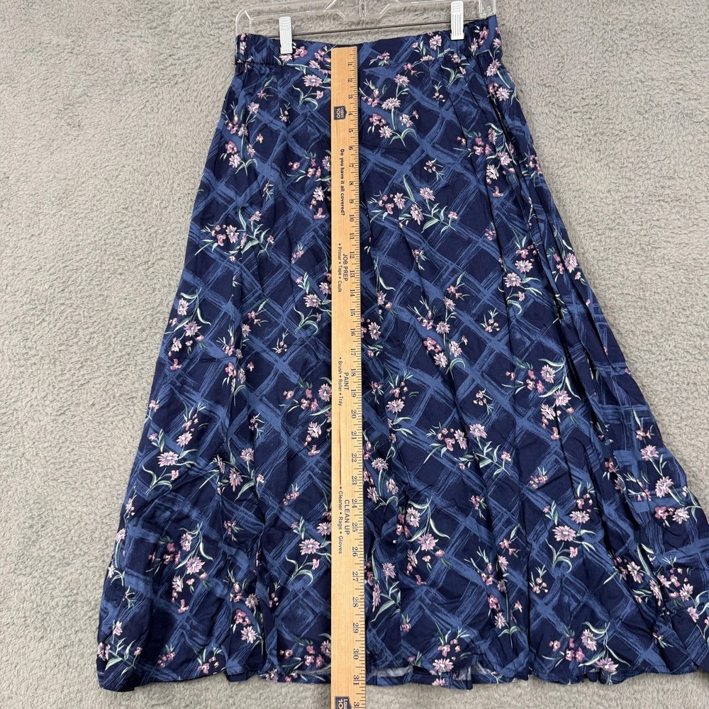 Jantzen Classics‎ Skirt Womens 10 Blue Button Front A-Line Midi Floral Rayon - Picture 9 of 10